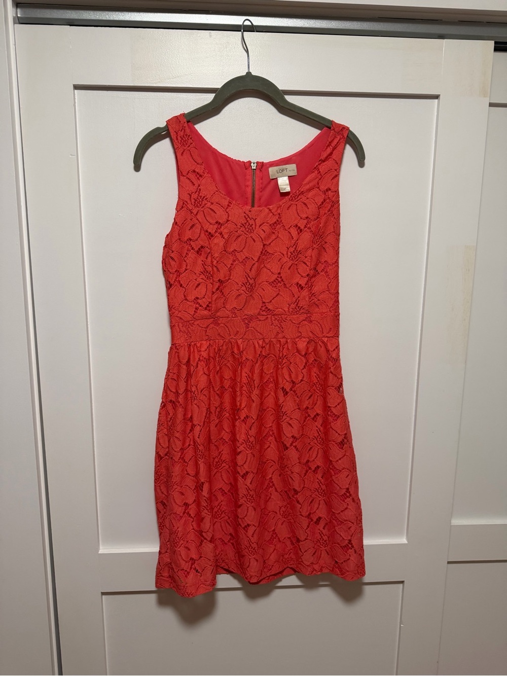 LOFT Coral Lace Sleeveless Fit-and-Flare Dress